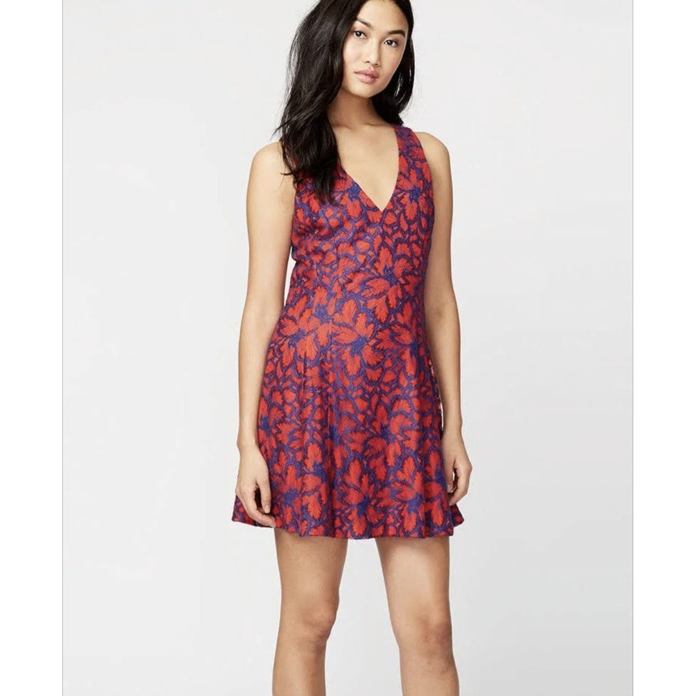 New Rachel Roy Fit & Flare Dress Size 14 Sleeveless‎ Red-Orange Blue Lace V-Neck